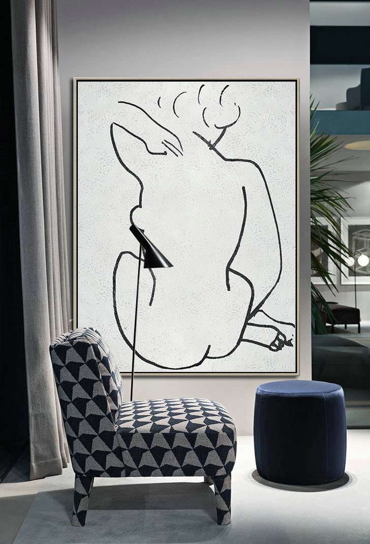 Modern Art Abstract Painting,Black And White Minimal Painting On Canvas - Huge Abstract Canvas Art